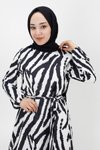 Siyah Zebra Desenli Şifon Kumaş Elbise