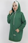 Yeşil İp Kumaş Cepli Ve Kapüşonlu Oversize Sweatshirt