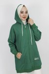 Yeşil İp Kumaş Cepli Ve Kapüşonlu Oversize Sweatshirt