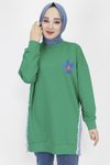 Yeşil İp Kumaş Kot Garnili Ve Baskılı Sweatshirt