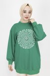 Yeşil İp Kumaş Nakış Yazı Ve Taş Detaylı Sweatshirt