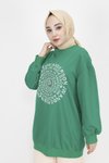 Yeşil İp Kumaş Nakış Yazı Ve Taş Detaylı Sweatshirt