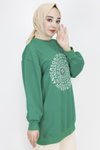 Yeşil İp Kumaş Nakış Yazı Ve Taş Detaylı Sweatshirt