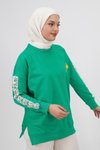 Yeşil Kolları Nakış Detaylı İplik Sweatshirt