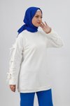 Beyaz Kolu Bağlama Detaylı İplik Kumaş Sweatshirt