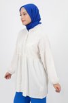 Ekru Beli Ve Omuzu Fırfır Detaylı Poplin Kumaş Tunik Gömlek