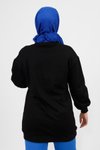 Siyah Inci Ve Nakış Detaylı İplik Kumaş Sweatshirt