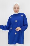 Saks İp Kumaş Taş Ve İnci Detaylı Sweatshirt