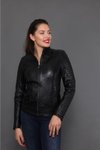 Siyah Hakiki Deri İşlemeli Faux Ceket