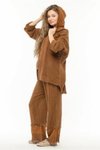 Camel Kapuşonlu Fileli Keten Takım