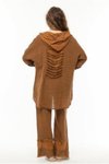 Camel Kapuşonlu Fileli Keten Takım