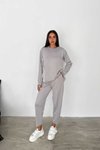 Gri Oversize Çizgi Detaylı Sweatshirt Jogger Pantolon Modal Kumaş 2&#039;li Takım