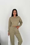 Haki Basic Kapüşonlu Sweatshirt Jogger Eşofman Modal Kumaş 2&#039;li Takım