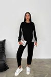 Siyah Oversize Çizgi Detaylı Sweatshirt Jogger Pantolon Modal Kumaş 2&#039;li Takım