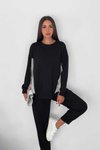 Siyah Oversize Çizgi Detaylı Sweatshirt Jogger Pantolon Modal Kumaş 2&#039;li Takım