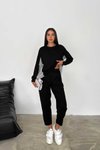 Siyah Oversize Çizgi Detaylı Sweatshirt Jogger Pantolon Modal Kumaş 2&#039;li Takım