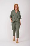 Haki Yeşil Keten Havuç Pantolon