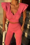 Şeker Pembe Crop Bluz Pantolon Alt Üst Takım