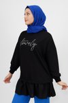 Siyah Önü Taş Detaylı İplik Kumaş Sweatshirt