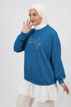 Zümrüt Önü Taş Detaylı İplik Kumaş Sweatshirt