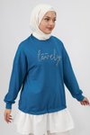 Zümrüt Önü Taş Detaylı İplik Kumaş Sweatshirt