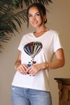 Beyaz Balon İşlemeli T-shirt