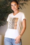 Beyaz Leopar Baskılı T-shirt