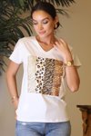 Beyaz Leopar Baskılı T-shirt