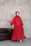Bordo Kat Büzgülü Astarlı Şifon Elbıse