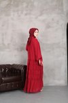 Bordo Kat Büzgülü Astarlı Şifon Elbıse
