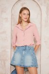 Pembe Ponponlu Slim Fit Uzun Kollu Pudra Gömlek