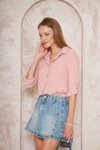 Pembe Ponponlu Slim Fit Uzun Kollu Pudra Gömlek