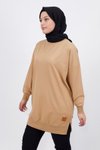 Camel Iki İplik Kumaş Basic Tunik Sweatshirt