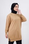 Camel Iki İplik Kumaş Basic Tunik Sweatshirt