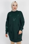 Haki Scuba Kumaş Pul Ve Nakış Detaylı Sweatshirt