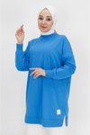 İndigo İki İp Kumaş Basic Tunik Sweatshirt