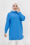 İndigo İki İp Kumaş Basic Tunik Sweatshirt