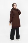 Kahverengi İki İp Kumaş Basic Tunik Sweatshirt