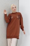 Kahverengi İp Kumaş Boncuk Ve Pul Detaylı Sweatshirt