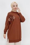 Kahverengi İp Kumaş Boncuk Ve Pul Detaylı Sweatshirt