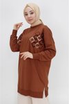 Kahverengi İp Kumaş Boncuk Ve Pul Detaylı Sweatshirt