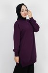 Mor Iki İplik Kumaş Basic Tunik Sweatshirt