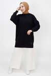 Siyah 2ip Kumaş Basic Sweatshirt