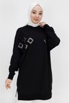 Siyah İp Kumaş Boncuk Ve Pul Detaylı Sweatshirt