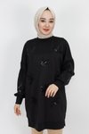 Siyah Scuba Kumaş Pul Ve Nakış Detaylı Sweatshirt