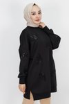 Siyah Scuba Kumaş Pul Ve Nakış Detaylı Sweatshirt