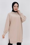 Vizon İki İp Kumaş Basic Tunik Sweatshirt