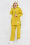 Yağ Yeşili Yakası Düğme Detaylı Ve Kapişonlu Aerobin Kumaş Takım