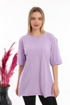 Lila Düz Uzun Ve Yırtmaçlı Duble Kol Önü Baskısız T-shirt Tunik