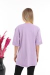 Lila Düz Uzun Ve Yırtmaçlı Duble Kol Önü Baskısız T-shirt Tunik